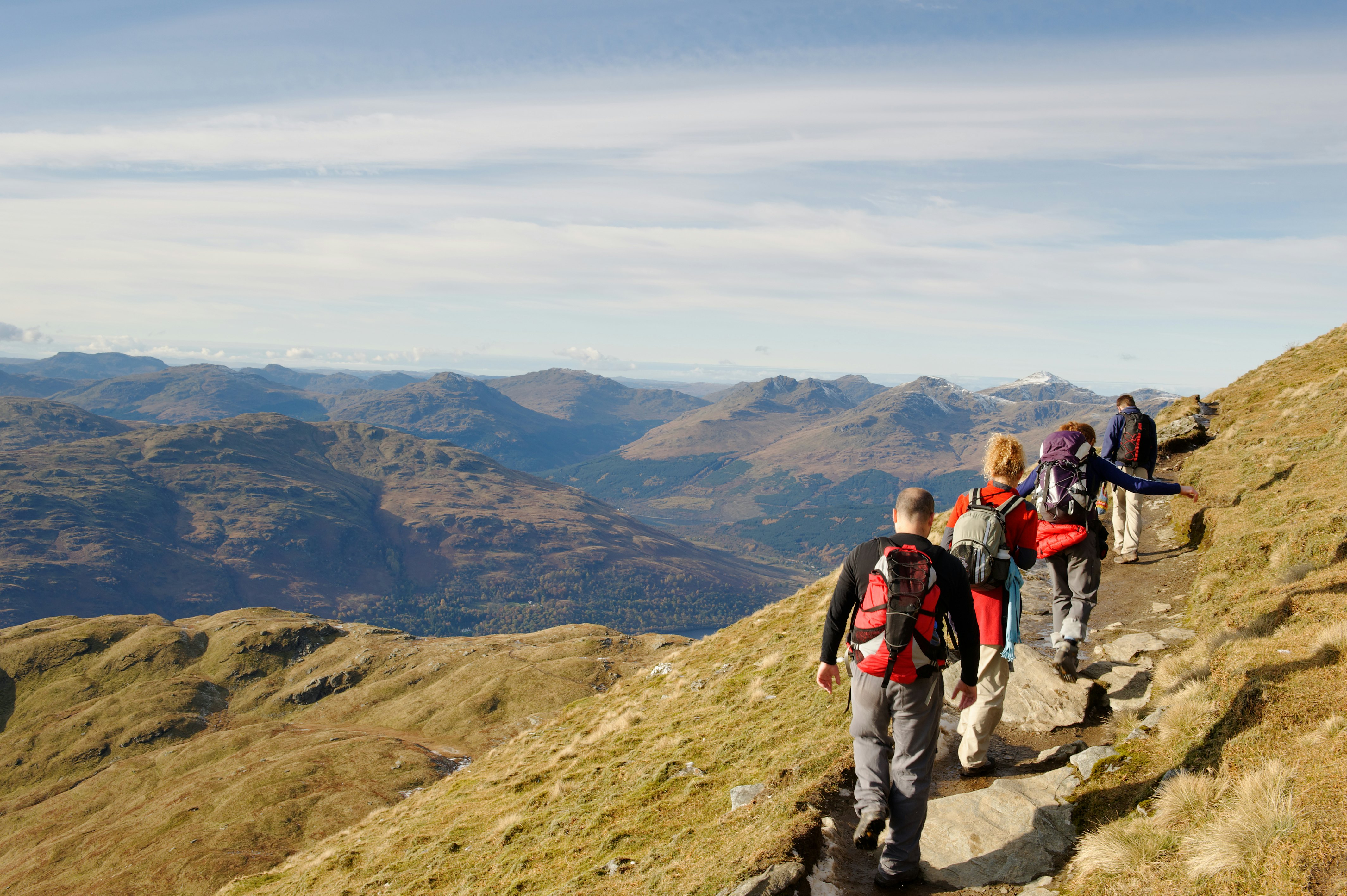 Walkers on a trail on Ben Lomond, Scotland