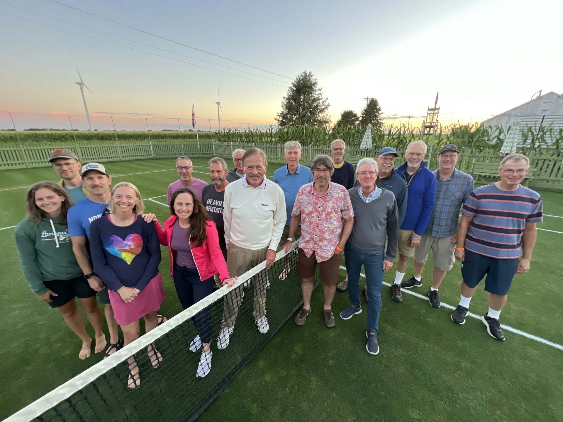 Teams Groucho and NPR with host Mark Kuhn (center) at his All Iowa Lawn Tennis Club