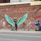 2BD2GHH Liver Bird wings by Paul Curtis, street art in the Baltic Triangle, Jamaica street, Liverpool