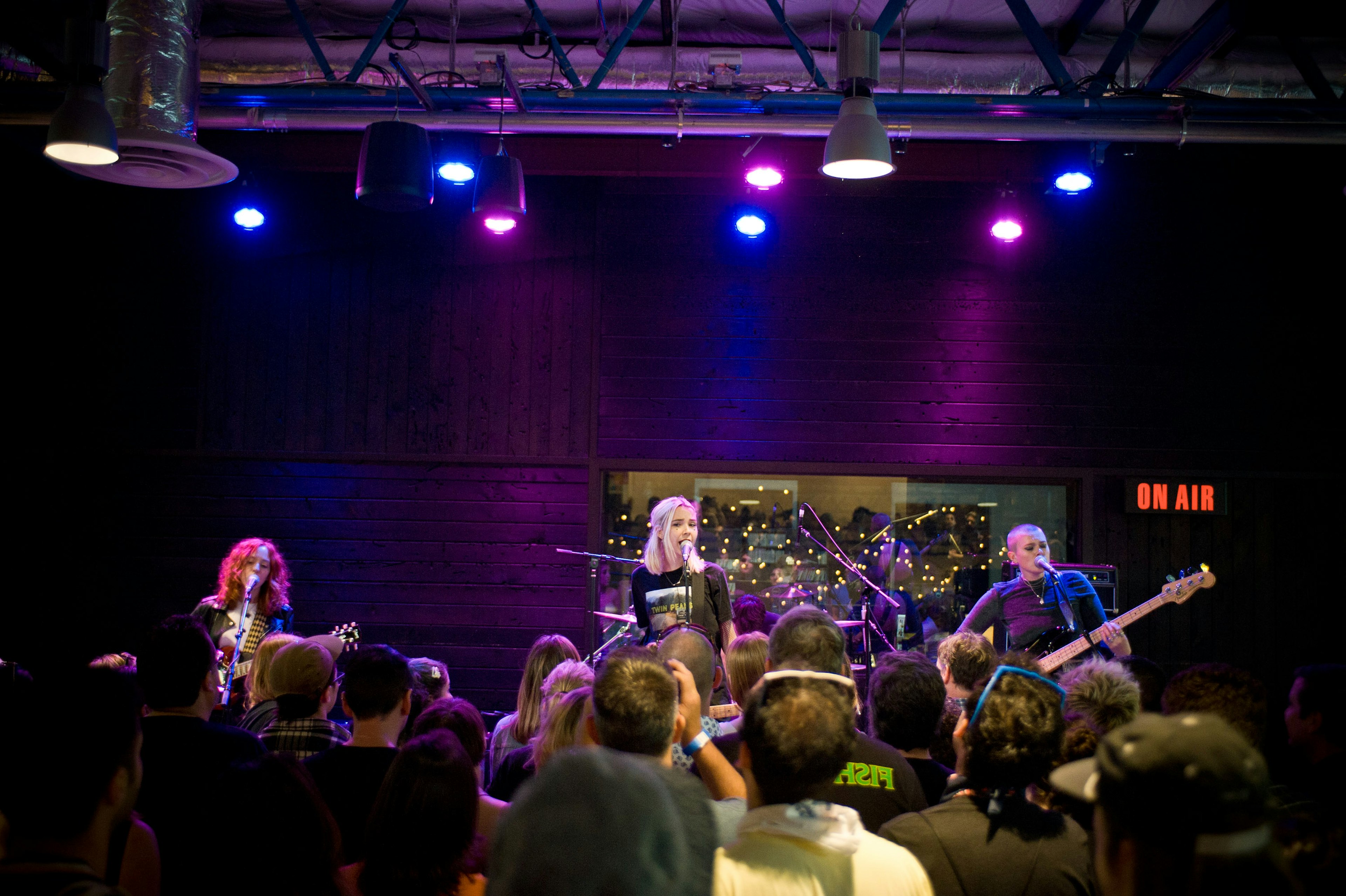 Genessa Gariano, Lydia Night, and Sage Chavis of The Regrettes performs at the 2018 Bumbershoot Festival at Seattle Center