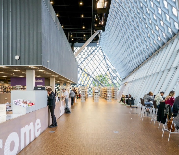 Seattle, Washington, USA - October 2018: Architectural views of the Seattle Public Library.; Shutterstock ID 1901529775; your: Ann Douglas Lott; gl: 65050; netsuite: Editorial; full: Free things to do in Washington state