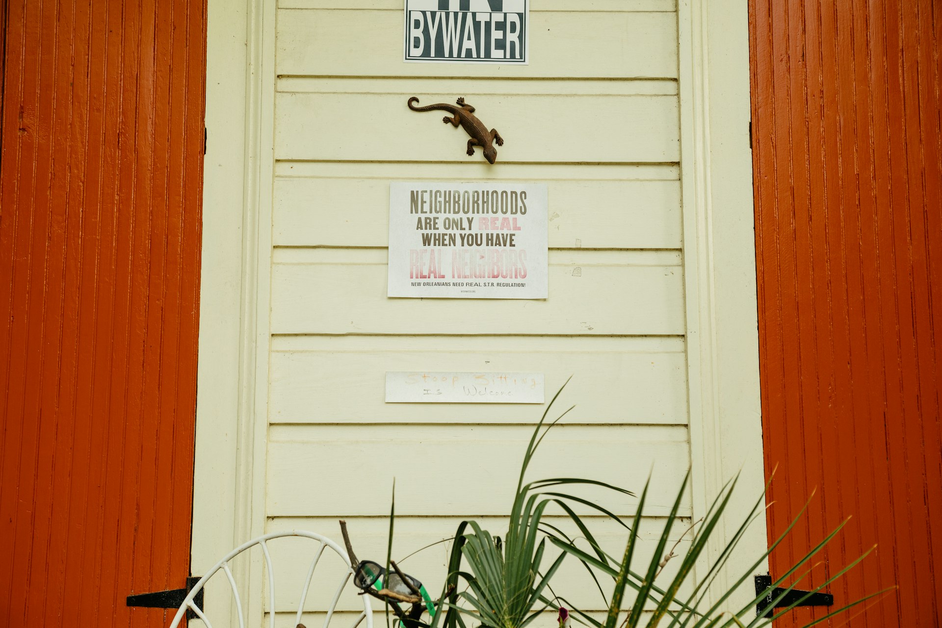 A sign on a house in the Bywater neighborhood addresses the short-term rental crisis