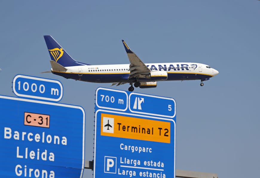 Ryanair airplane lands in Barcelona