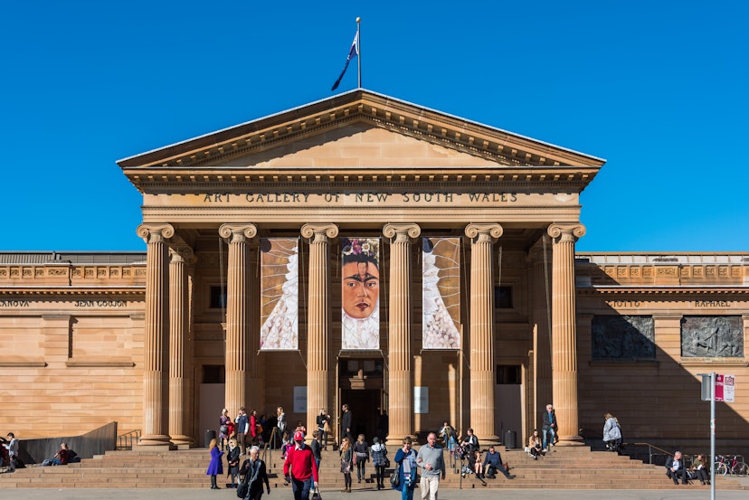 Sydney, Australia - July 3, 2016: Art Gallery of NSW with banner of Frida Kahlo exhibition on its facade