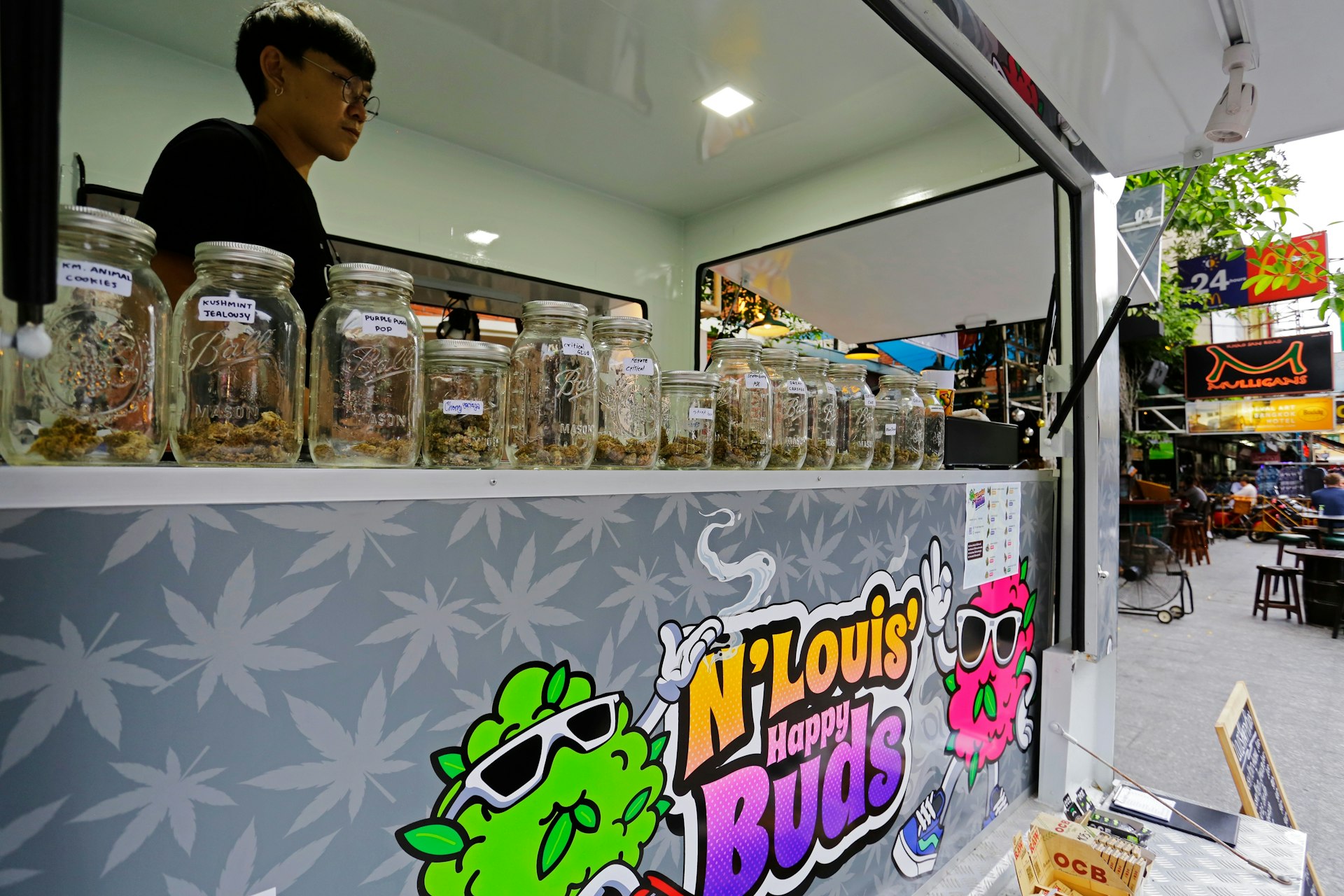 A cannabis pop-up truck at the iconic Khaosan Road