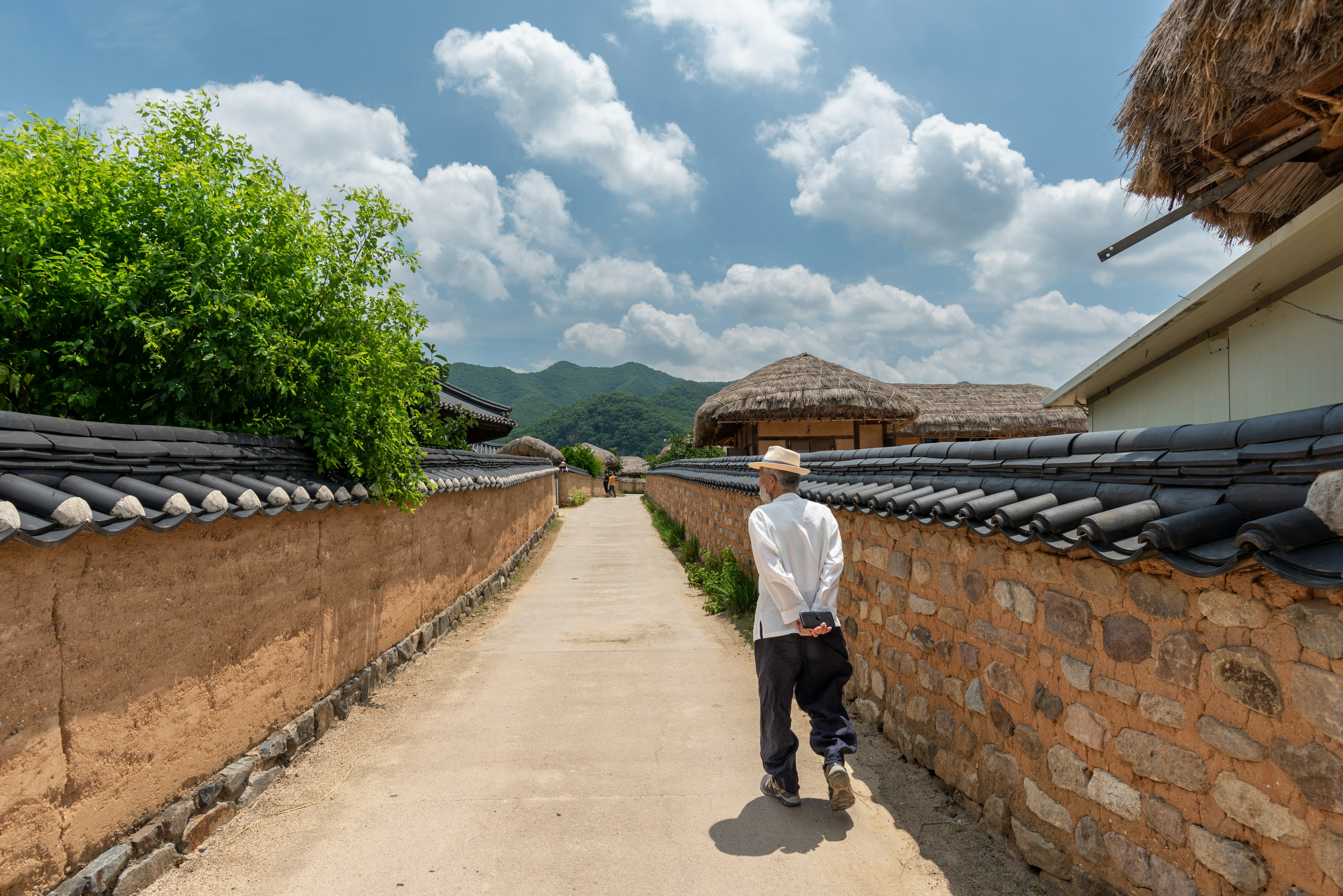 Man walking in Hahoe Folk Village in Andong, South Korea