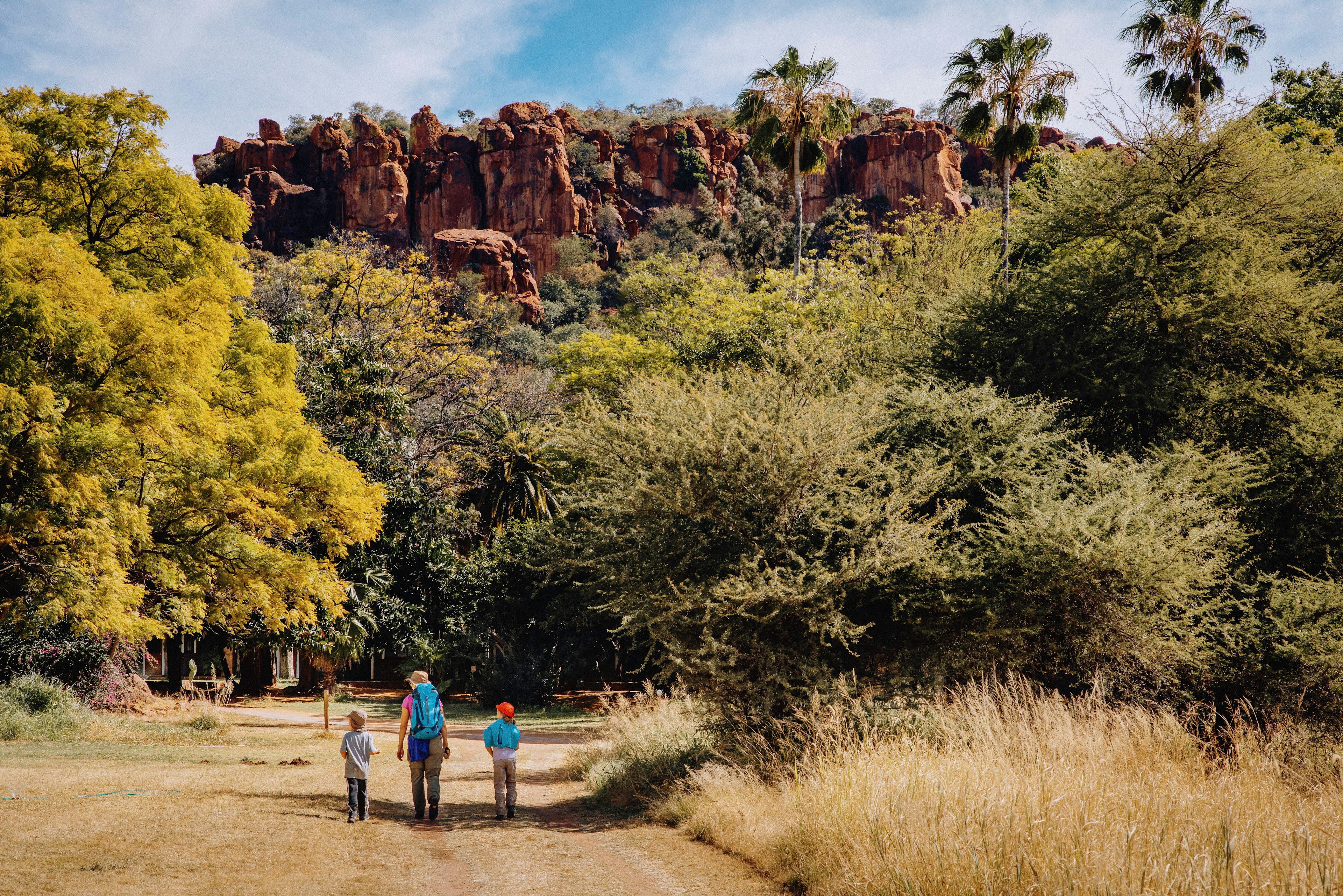 Hikers approach the Waterberg Plateau, Namibia