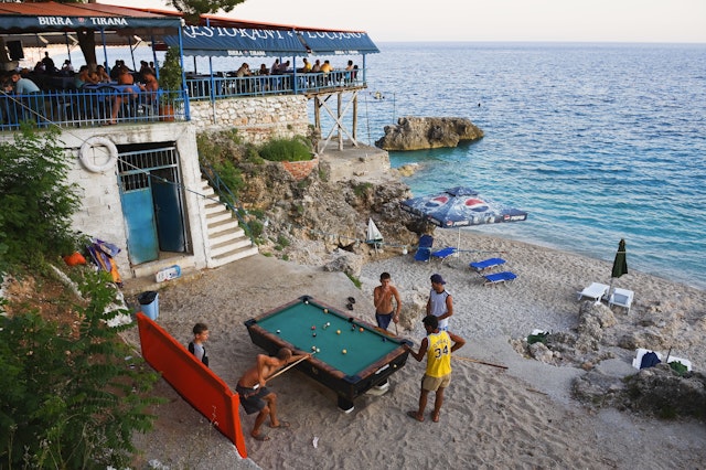People enjoy time on the beach, play snooker or having good food in the reataurant