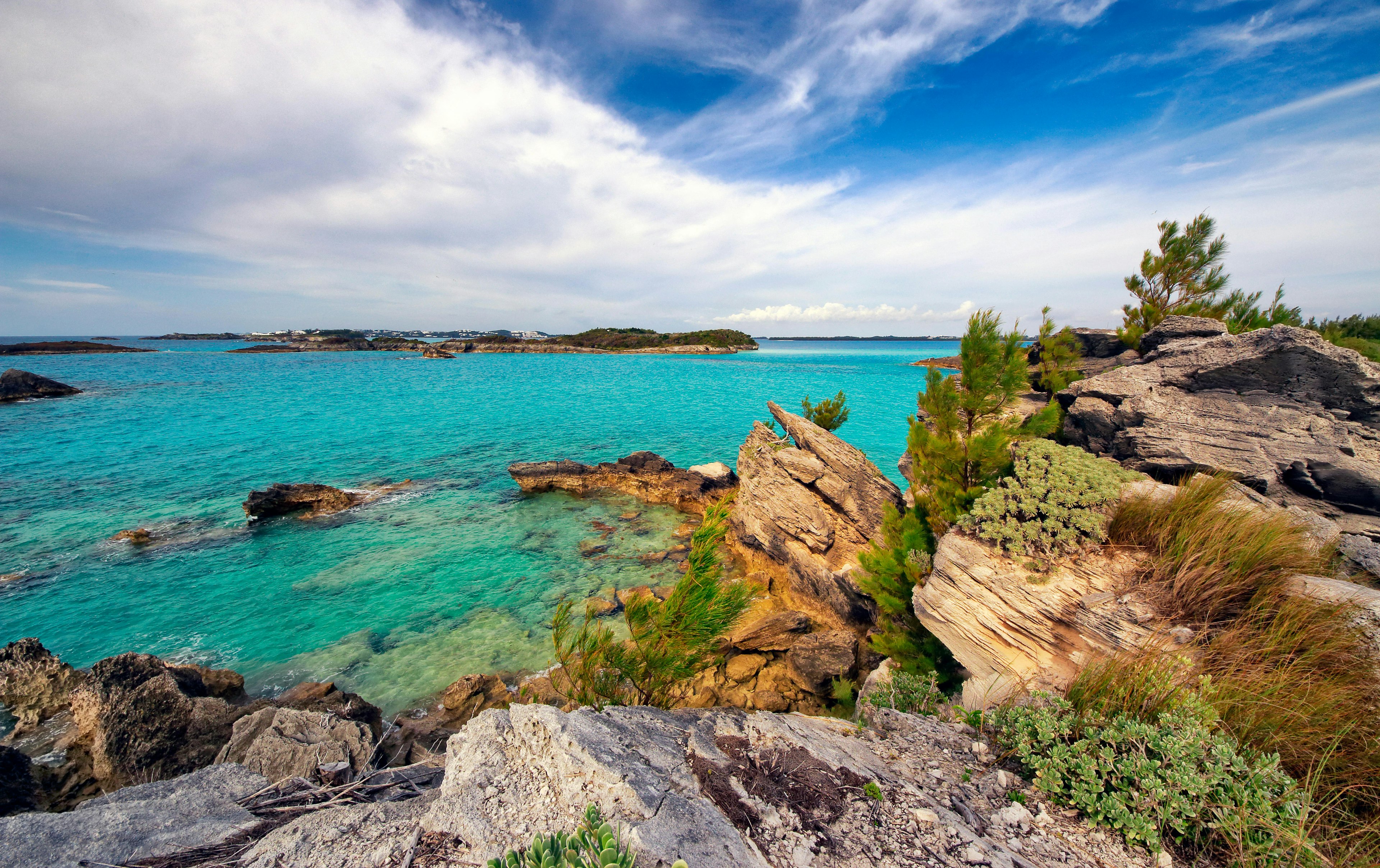 Scenic view from windy and rugged coast on Cooper's Island in Bermuda