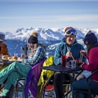 Skiers having drinks at the top during their ski  vacation in Whistler, Canada.