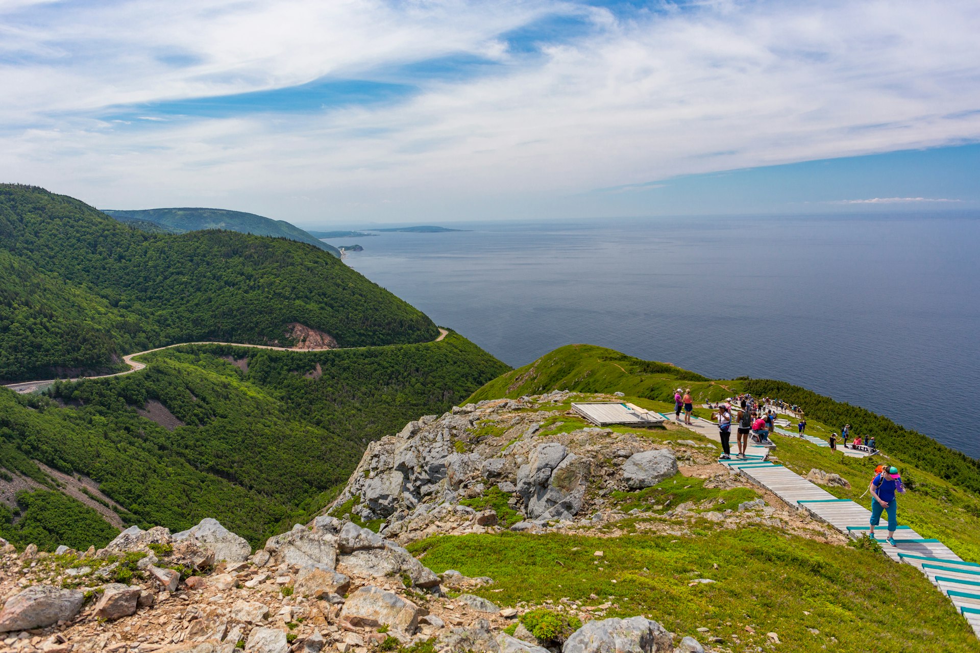 Hikers on the Skyline Trail in Cape Breton Highlands National Park, Canada