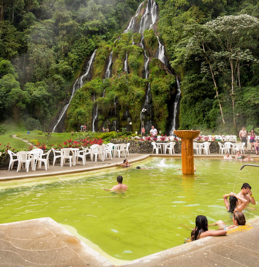 People relaxing in hot springs