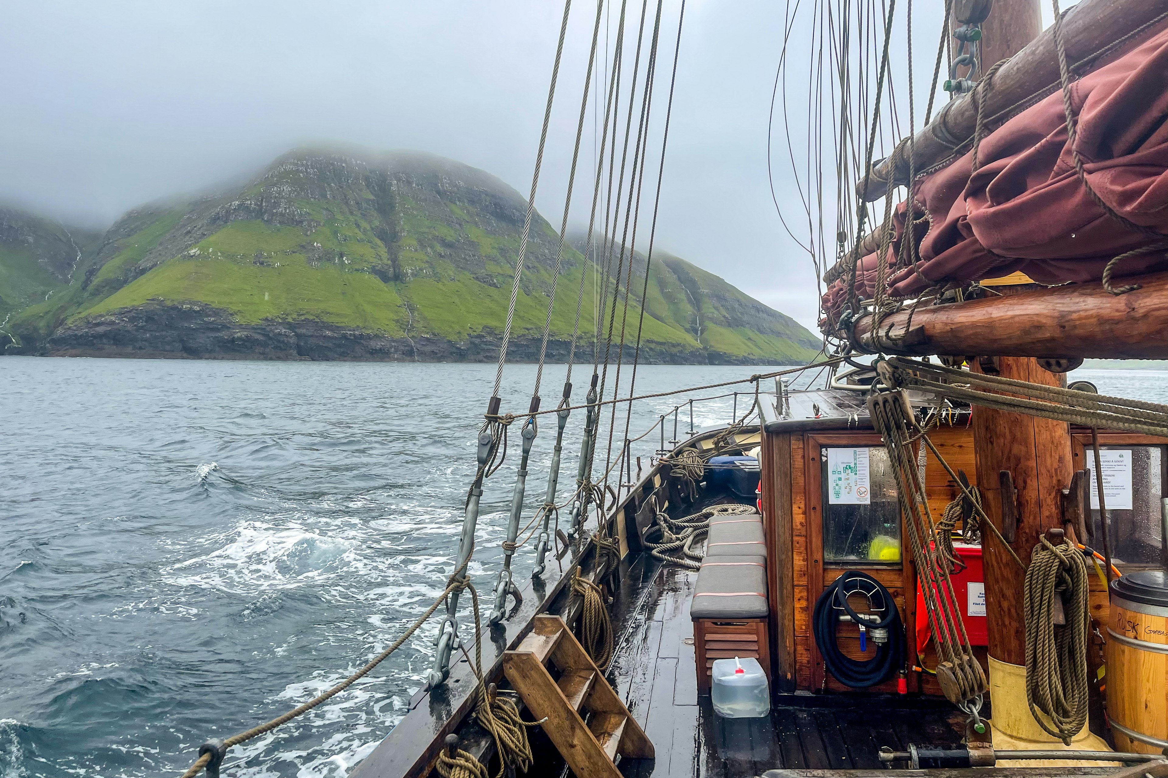 On the deck of Norðlýsið, a schooner from 1945