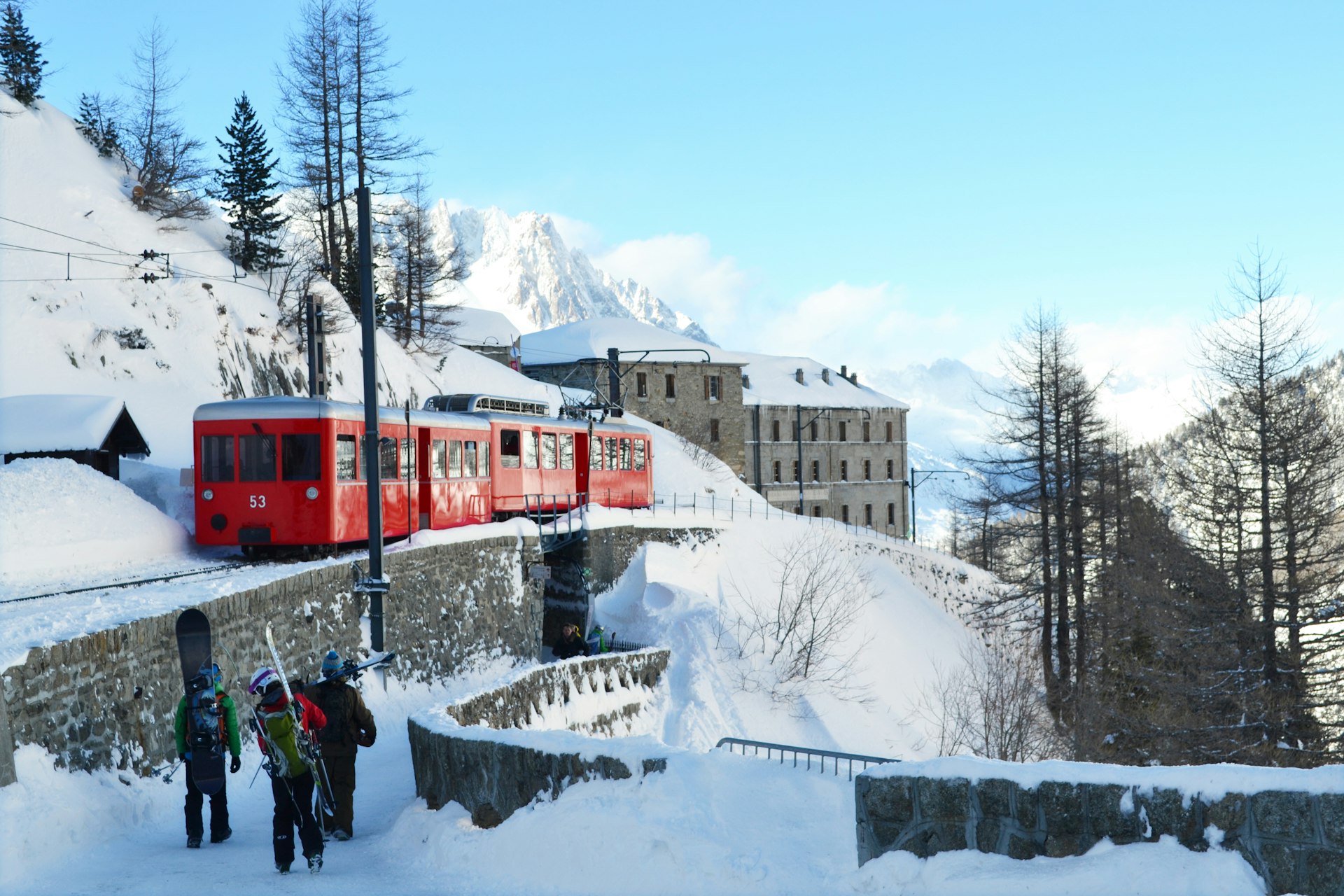 Electric train in snowy Chamonix