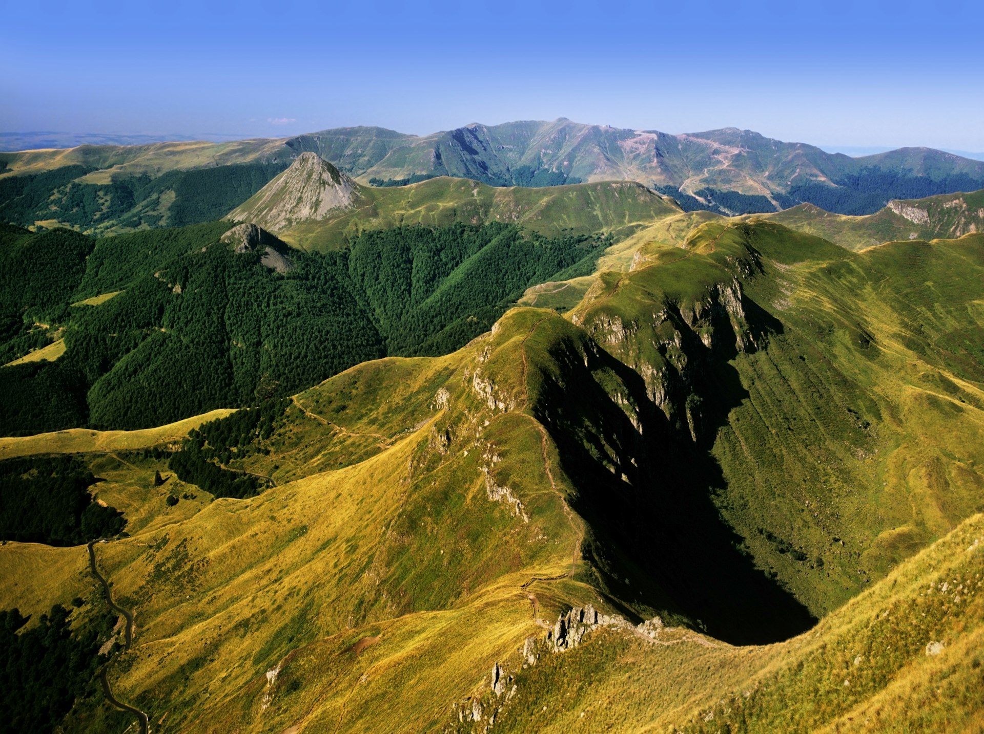 View from the summit of Puy Mary in the Parc Naturel Regional des volcans in Auvergne