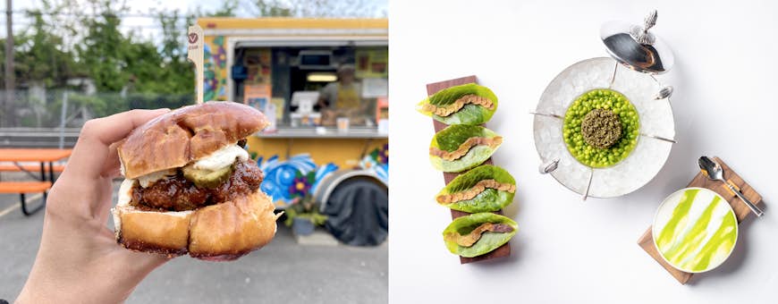 Food truck vegan burger and fine dining vegan menu