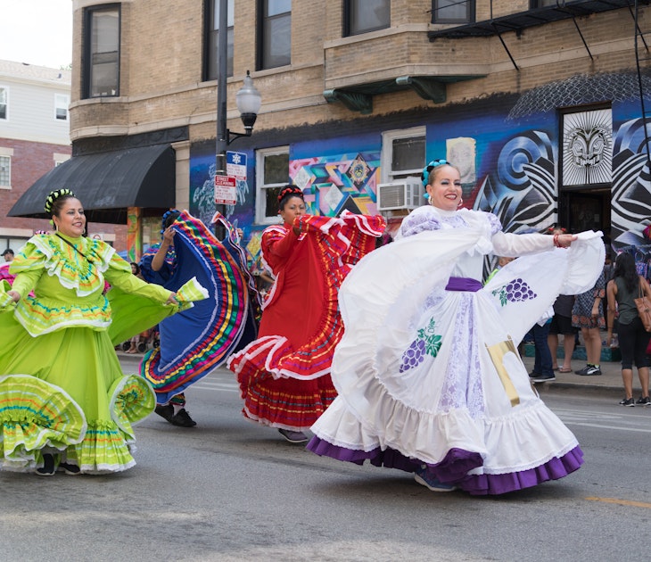 Chicago, Illinois, USA - September 16, 2017 - The Pilsen Mexican Independence Day Parade commemorates the Mexican Independence It features traditional folkloric, equestrian and Aztec dancing.