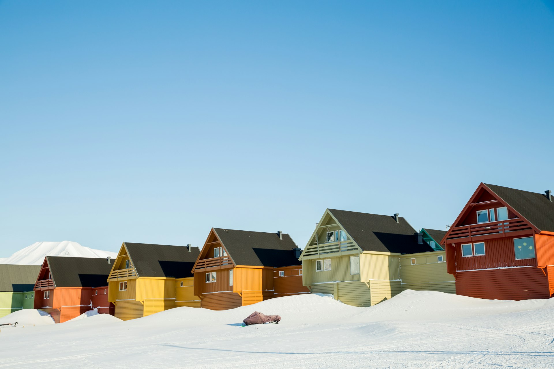 Houses in Longyearbyen in the snow, Svalbard