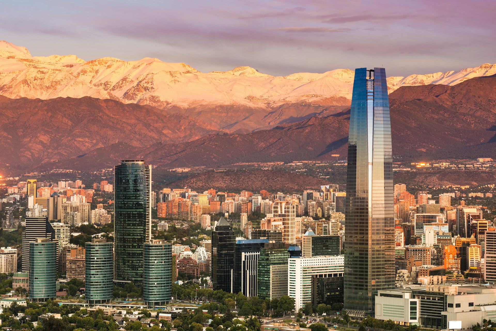 View of Santiago, Chile, at sunset
