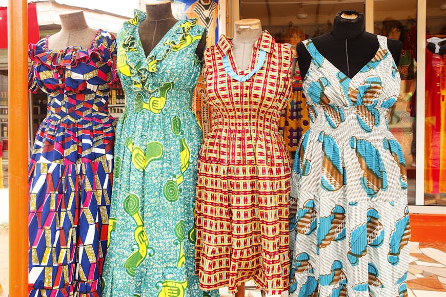 Dresses at an outdoor market in Accra, Ghana, West Africa