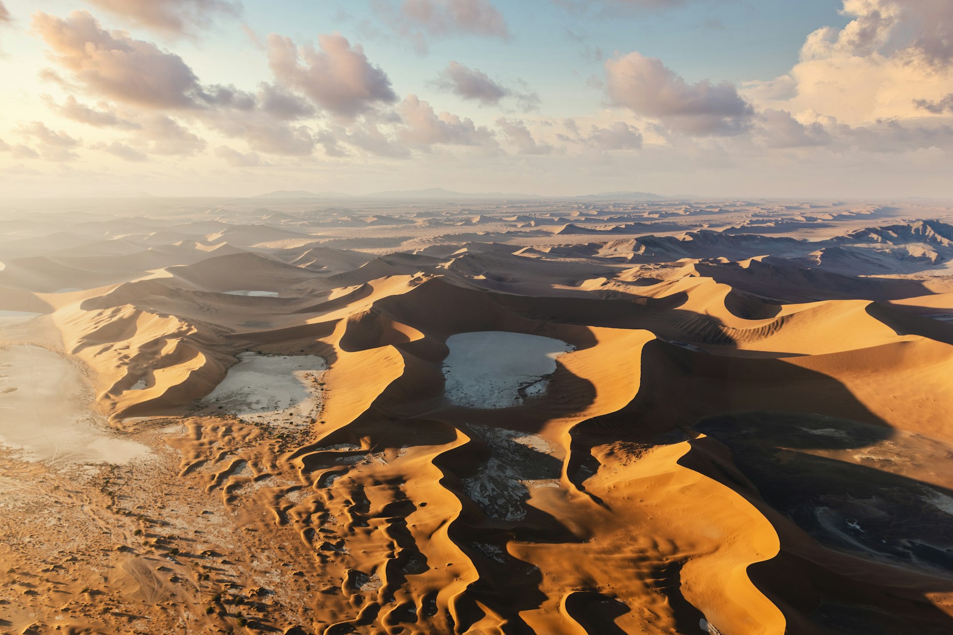 An aerial view over the Sossusvlei sand dunes, Namibia