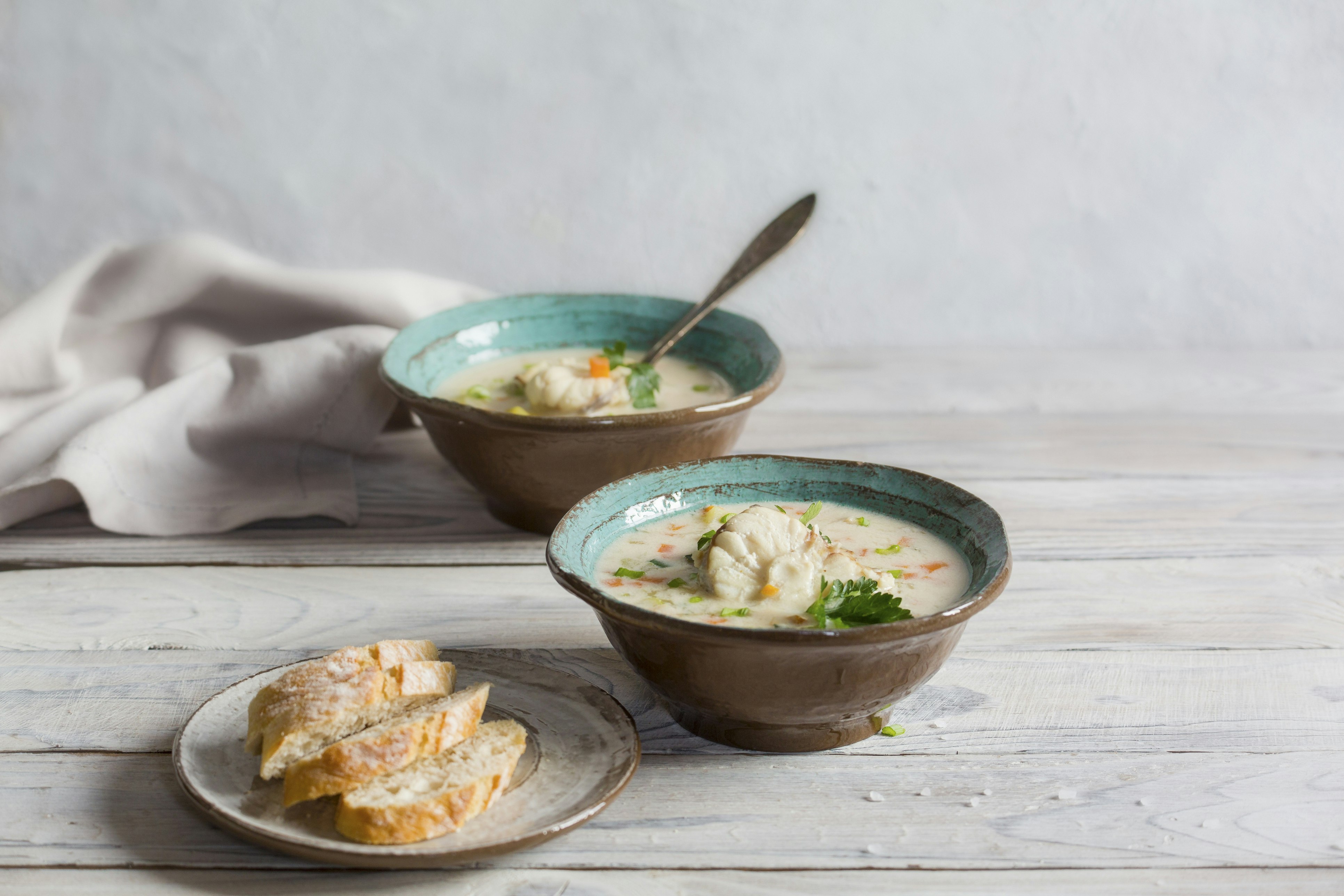 Creamy Norwegian Fish Soup made from haddock, cod and vegetables. 