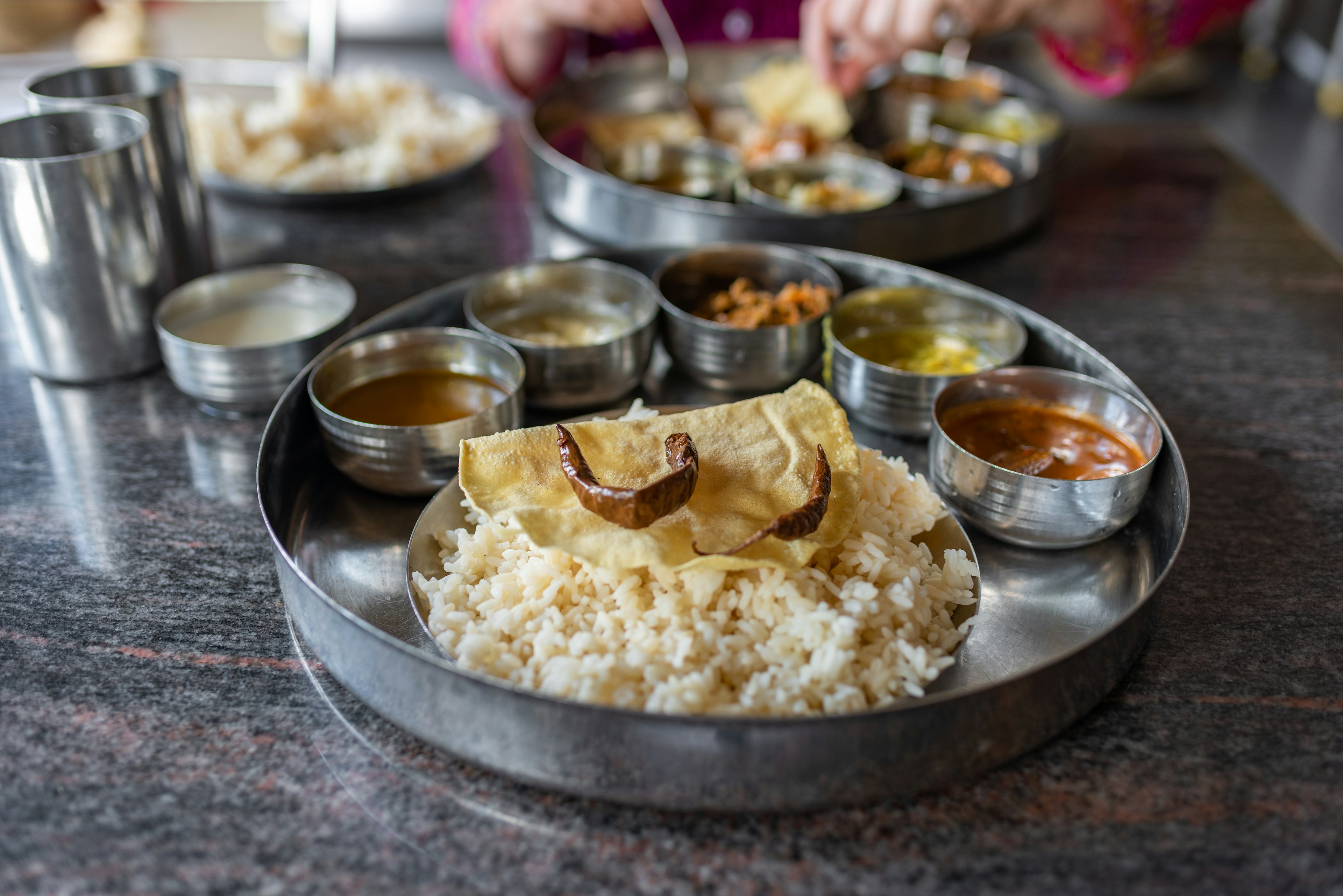 A rice and curry meal in Sri Lanka