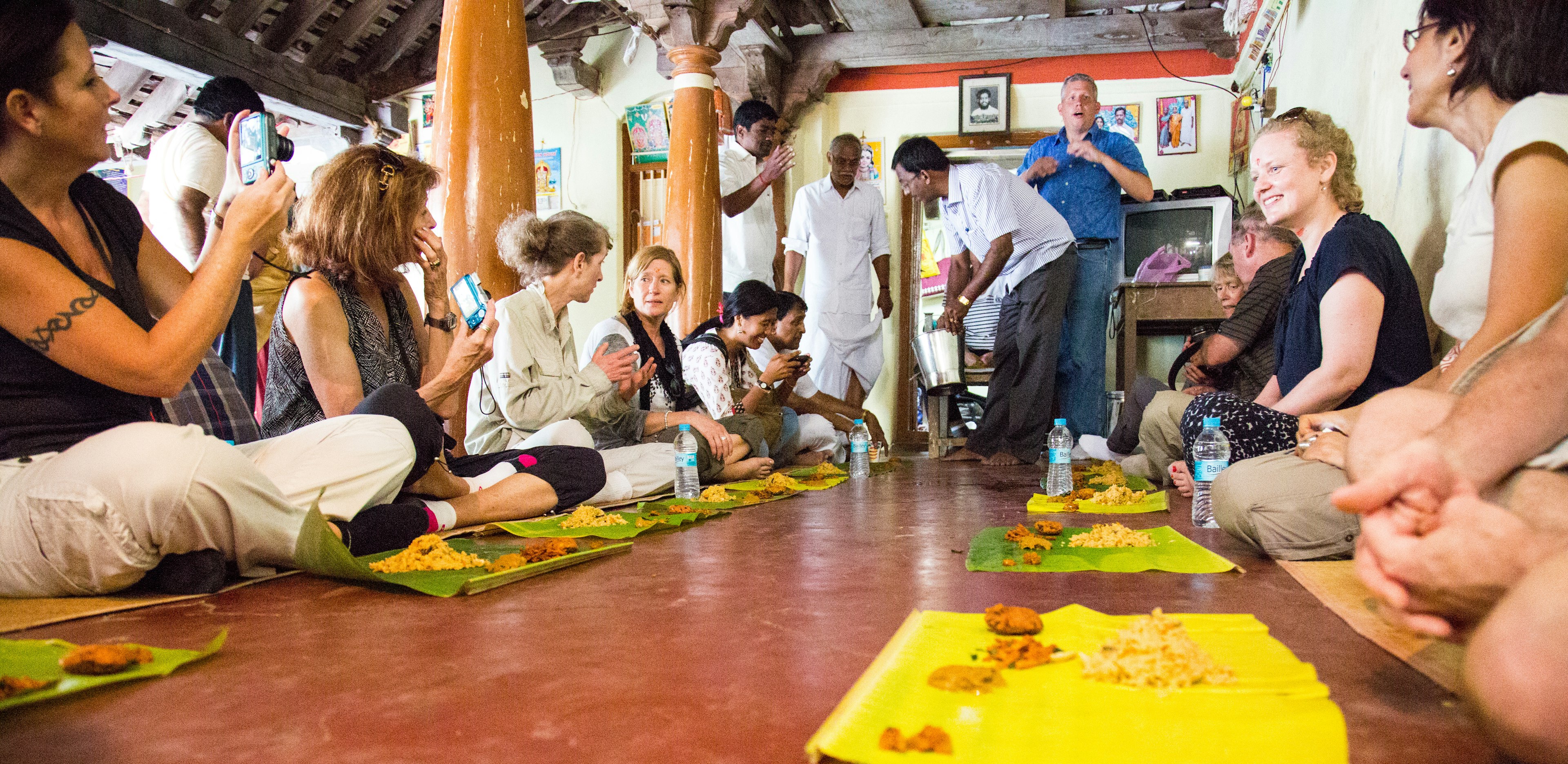 A traditional banana leaf lunch in Tamil Nadu, India