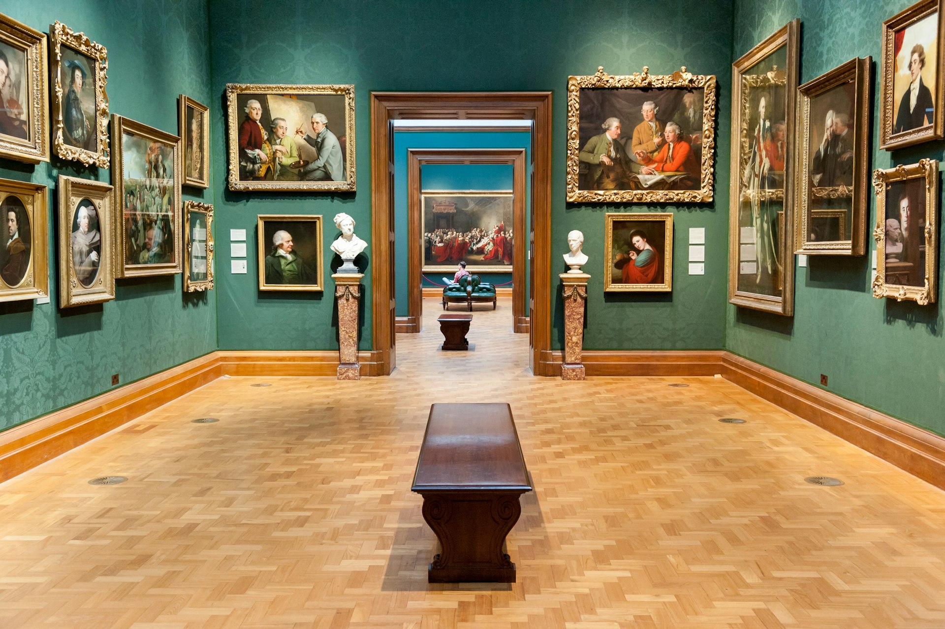 Interior room with paintings in the National Portrait Gallery, London, UK 