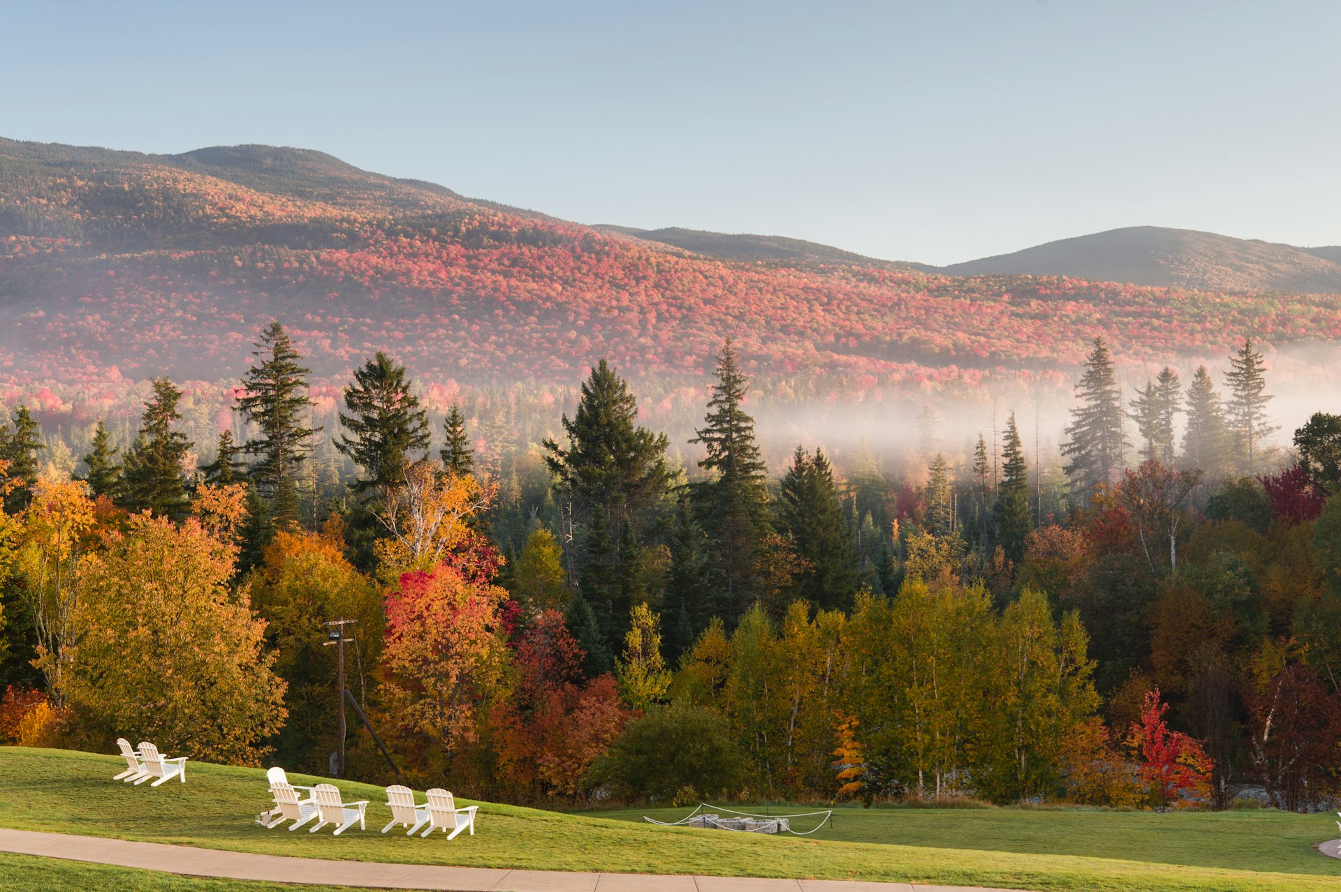 The sweeping view of the White Mountains from the 2nd floor of the Omni Mount Washington Resort in Bretton Woods, New Hampshire