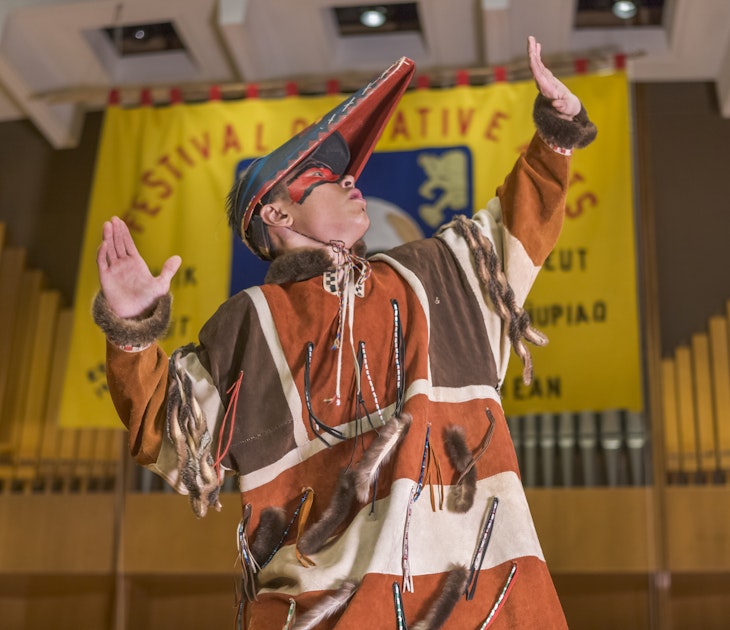 Festival of Native Arts, Aleutian Region School District Unangax Dancers, Native dance and art celebration in Fairbanks, Alaska