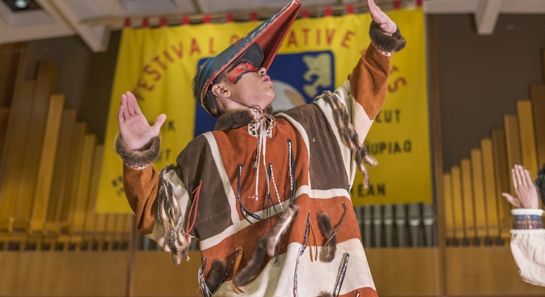 Festival of Native Arts, Aleutian Region School District Unangax Dancers, Native dance and art celebration in Fairbanks, Alaska
