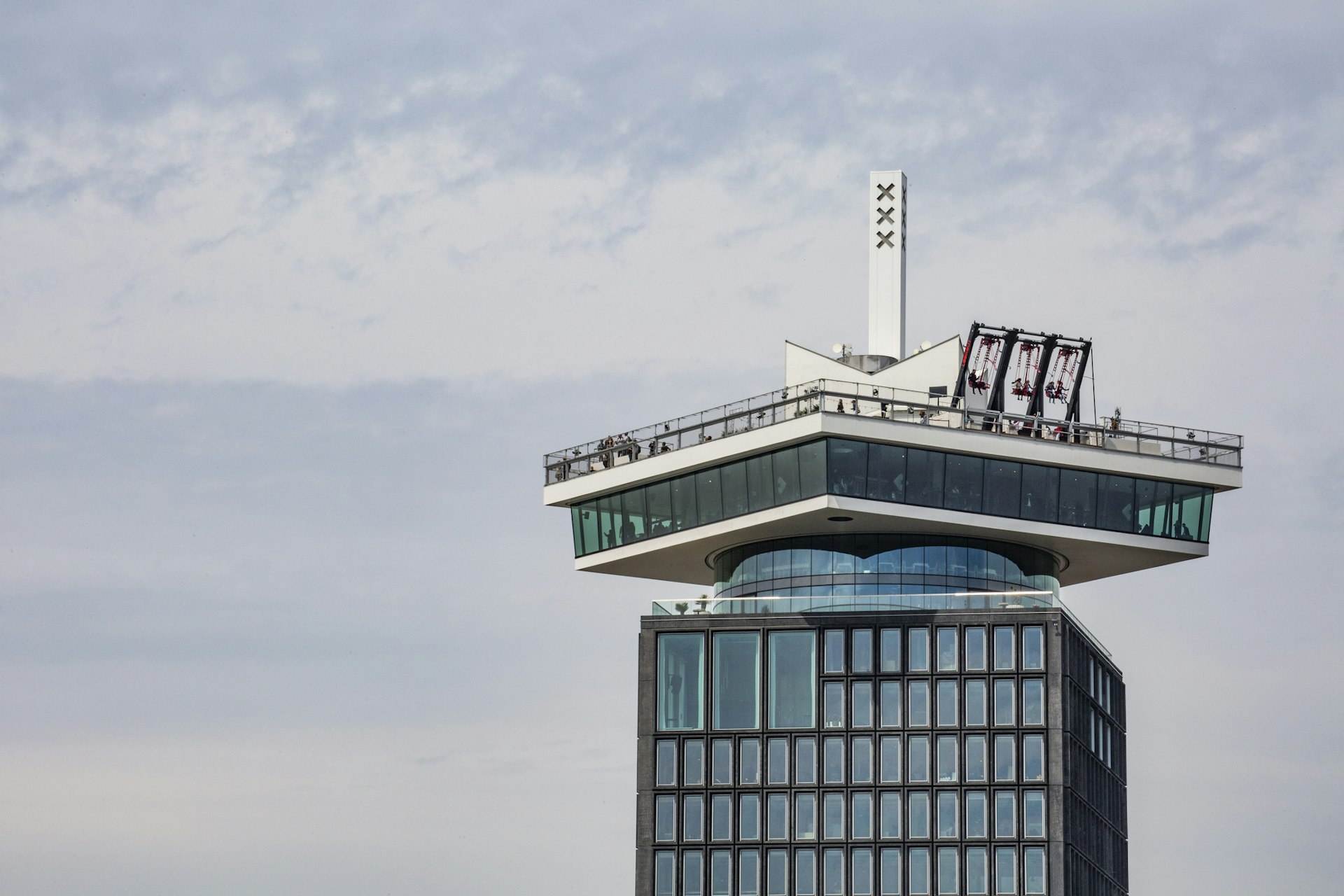 A high building in Amsterdam with swing standing. The A'dam tower in Amsterdam Noord