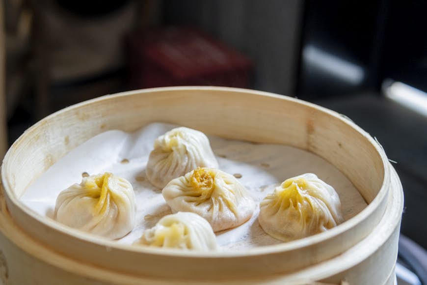 Traditional Chinese Xiaolongbao (steamed buns) being served in In Zhejiang Province, China
