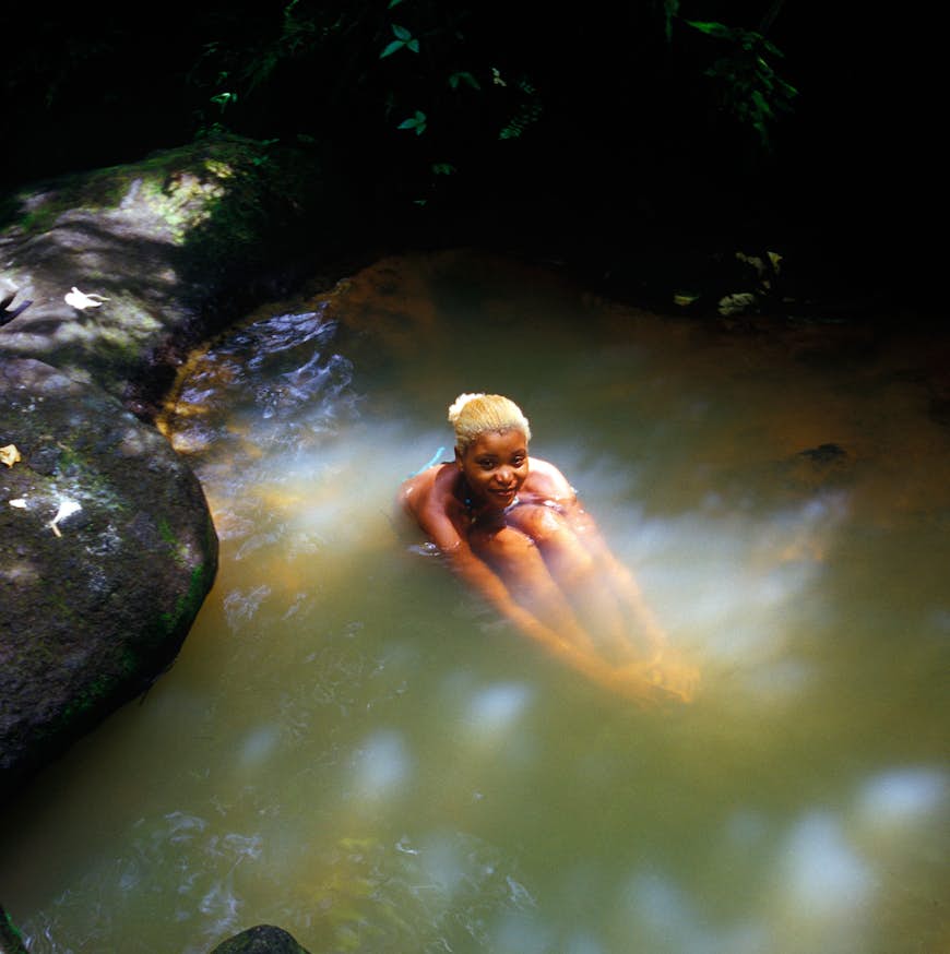 Sulphur Springs at Trafalgar Falls, Morne Trois Pitons national Park, Dominica, Caribbean.