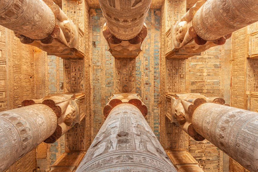 Painted and carved columns at Dendera Temple