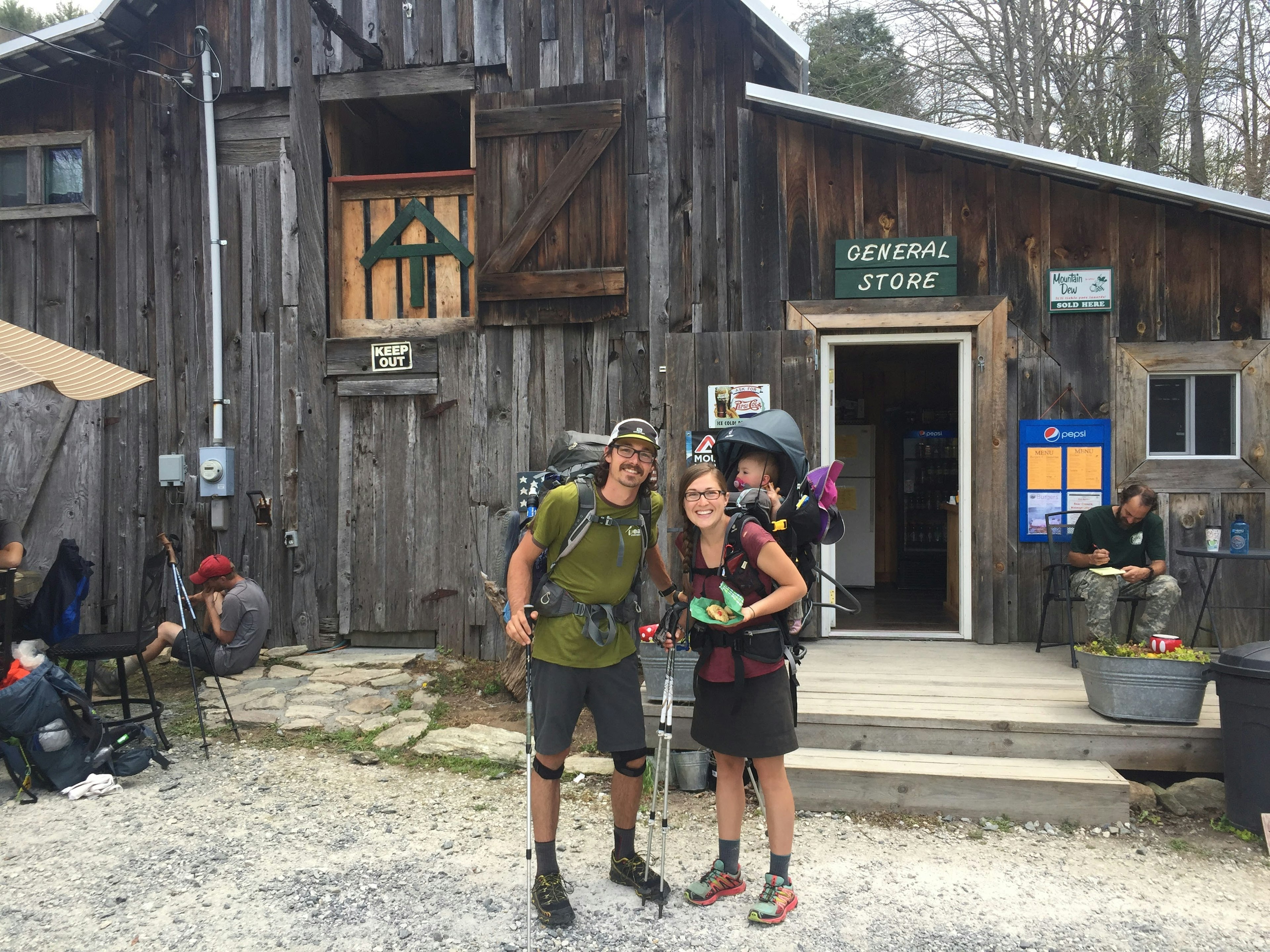 Refueling at a general store along the route