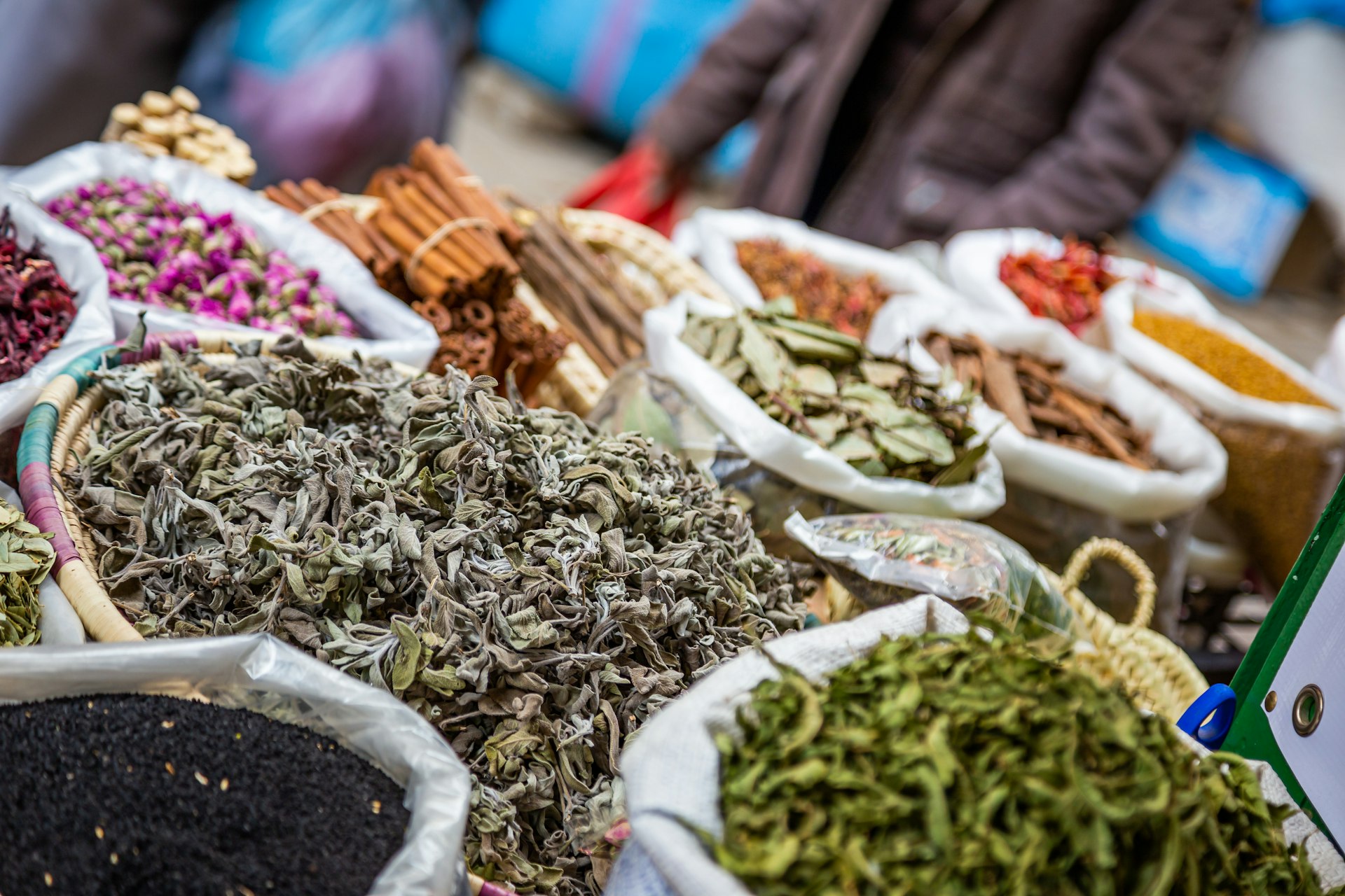 Spices and herbs from a moroccan market in the Medina of Fes