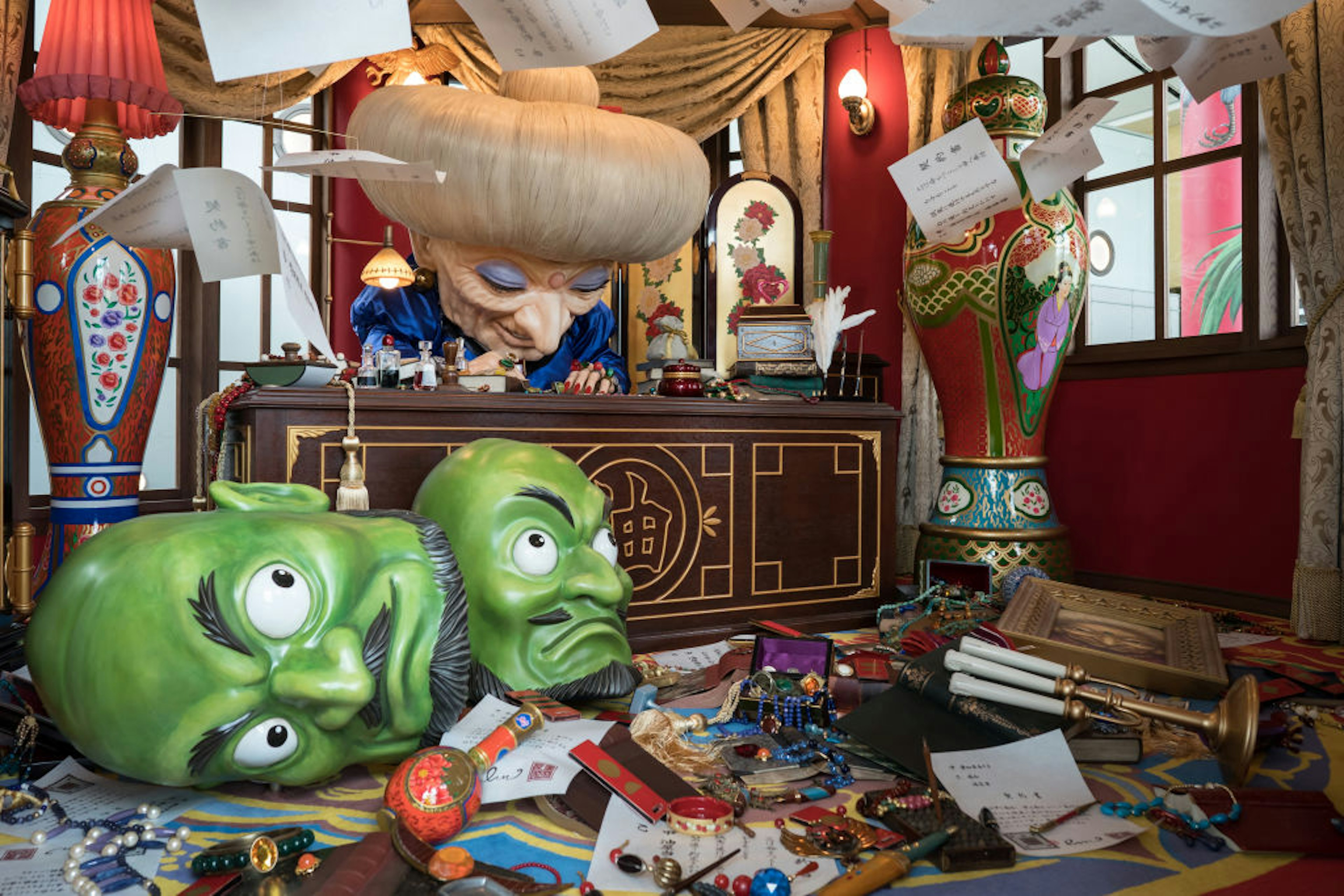 A display of Yubaba, an animation character from the film 'Spirited Away', that is copyrighted by Studio Ghibli, is seen in the Ghibli's Grand Warehouse area during a preview for the Ghibli Park.