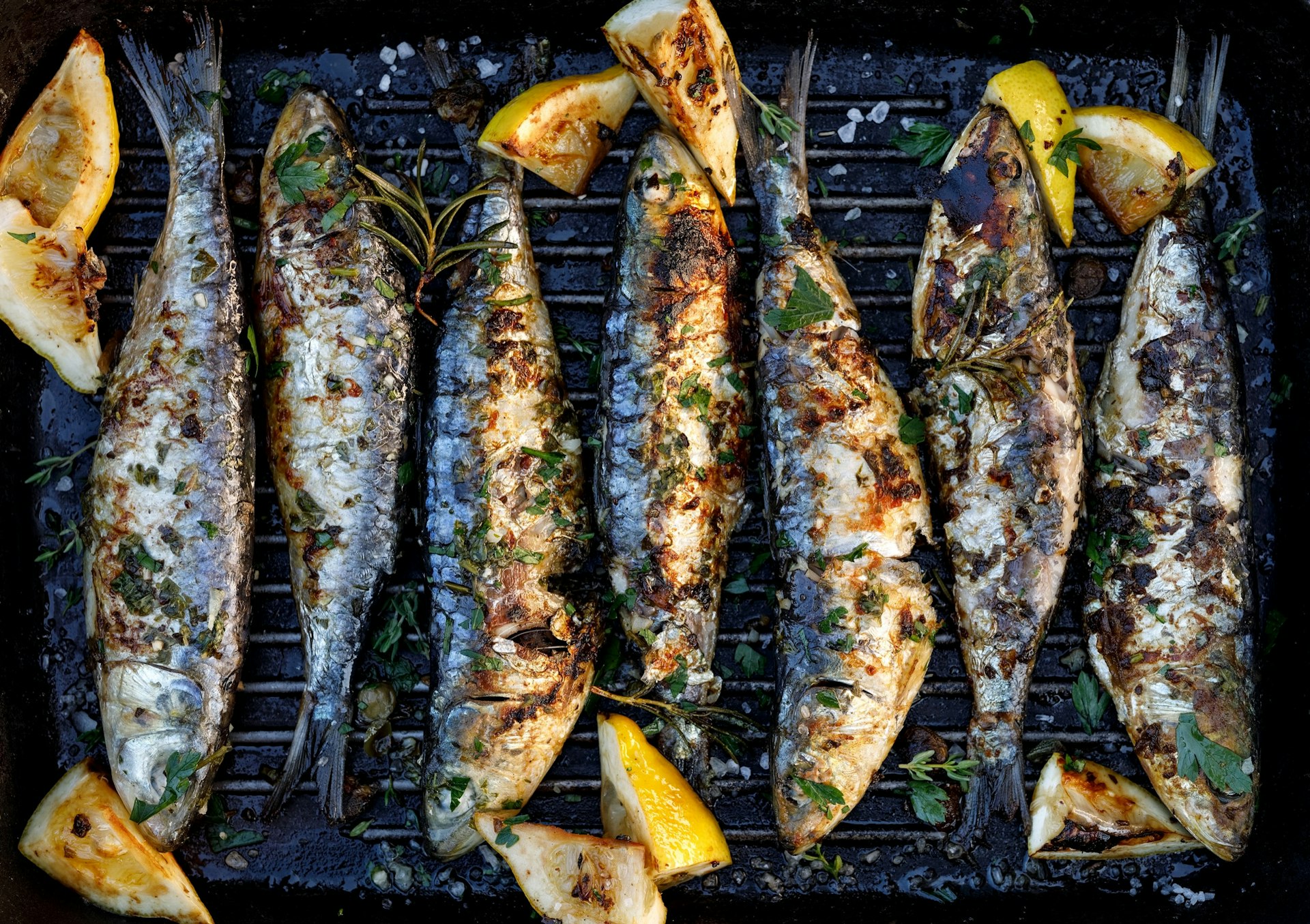 Grilled,Sardines,In,A,Herbal,Lemon,Marinade,On,A,Grill