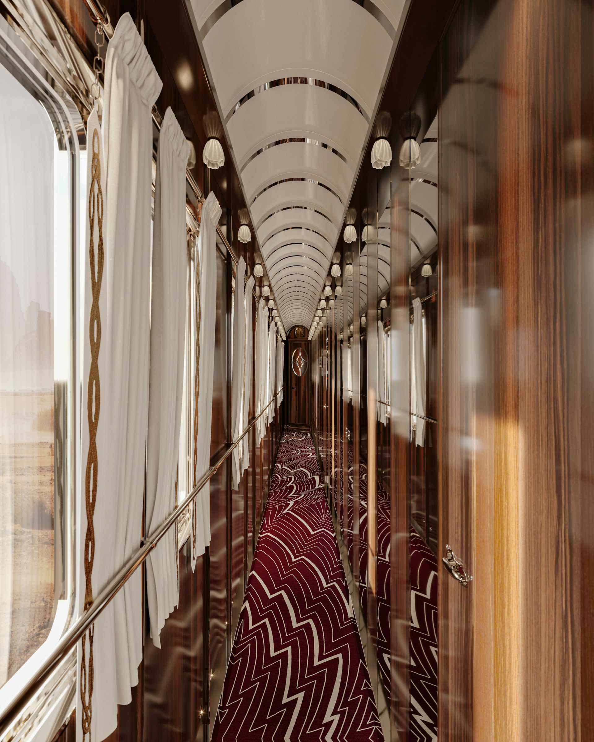 Orient Express pine-stripe and wood-pannelled corridor.jpg