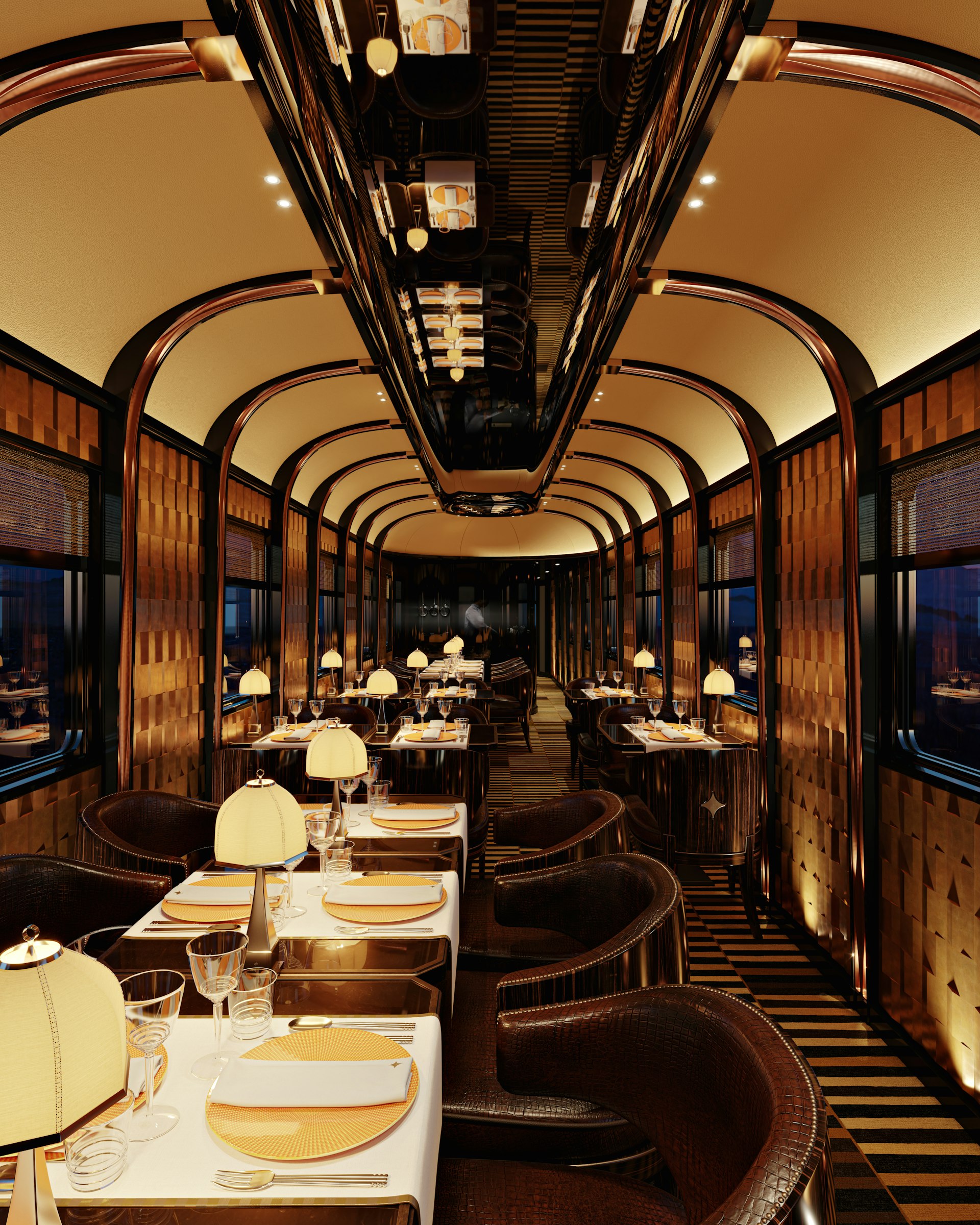 Orient Express plush green dining cart.jpg