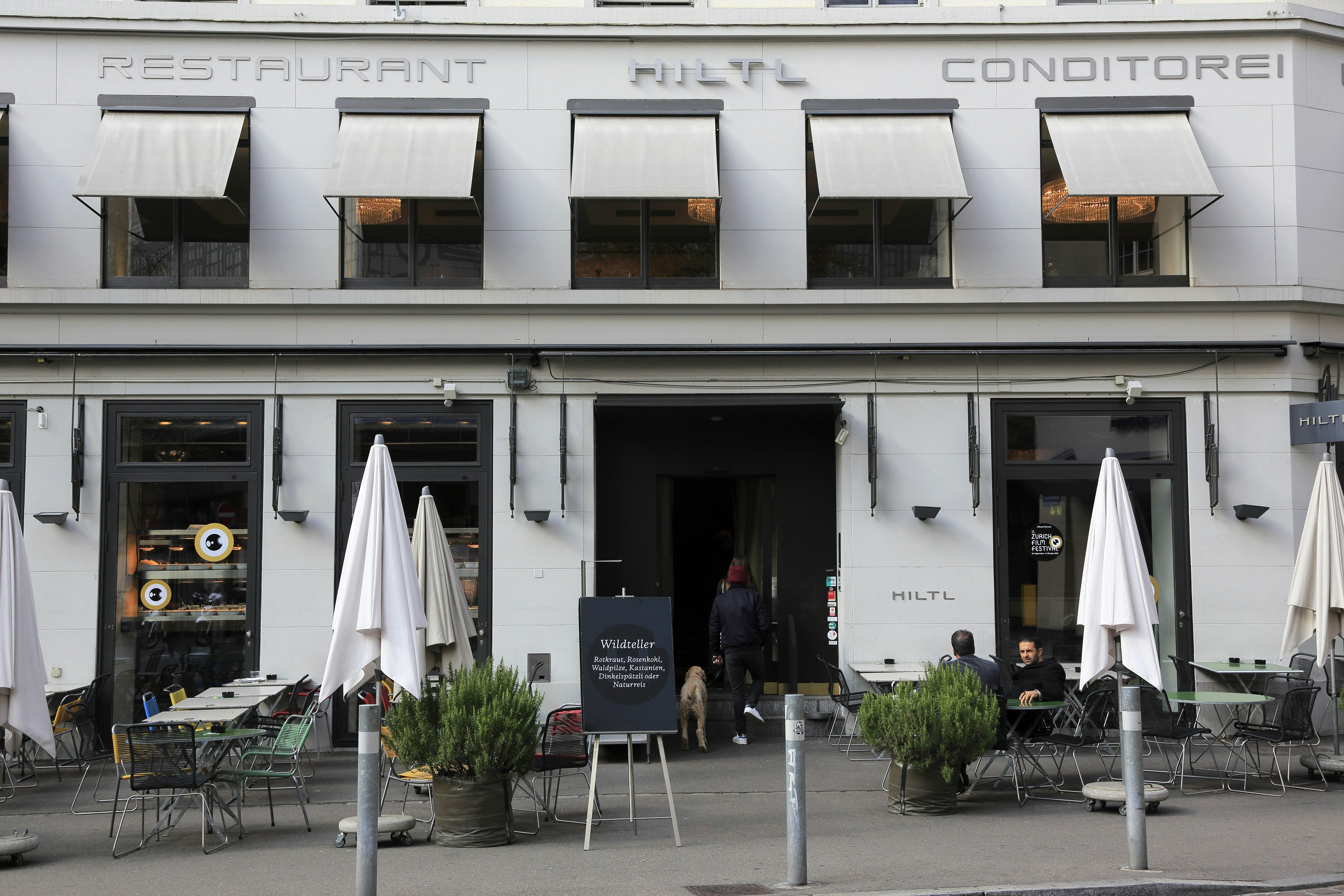 White-painted exterior of Hiltl restaurant in Zürich, Switzerland