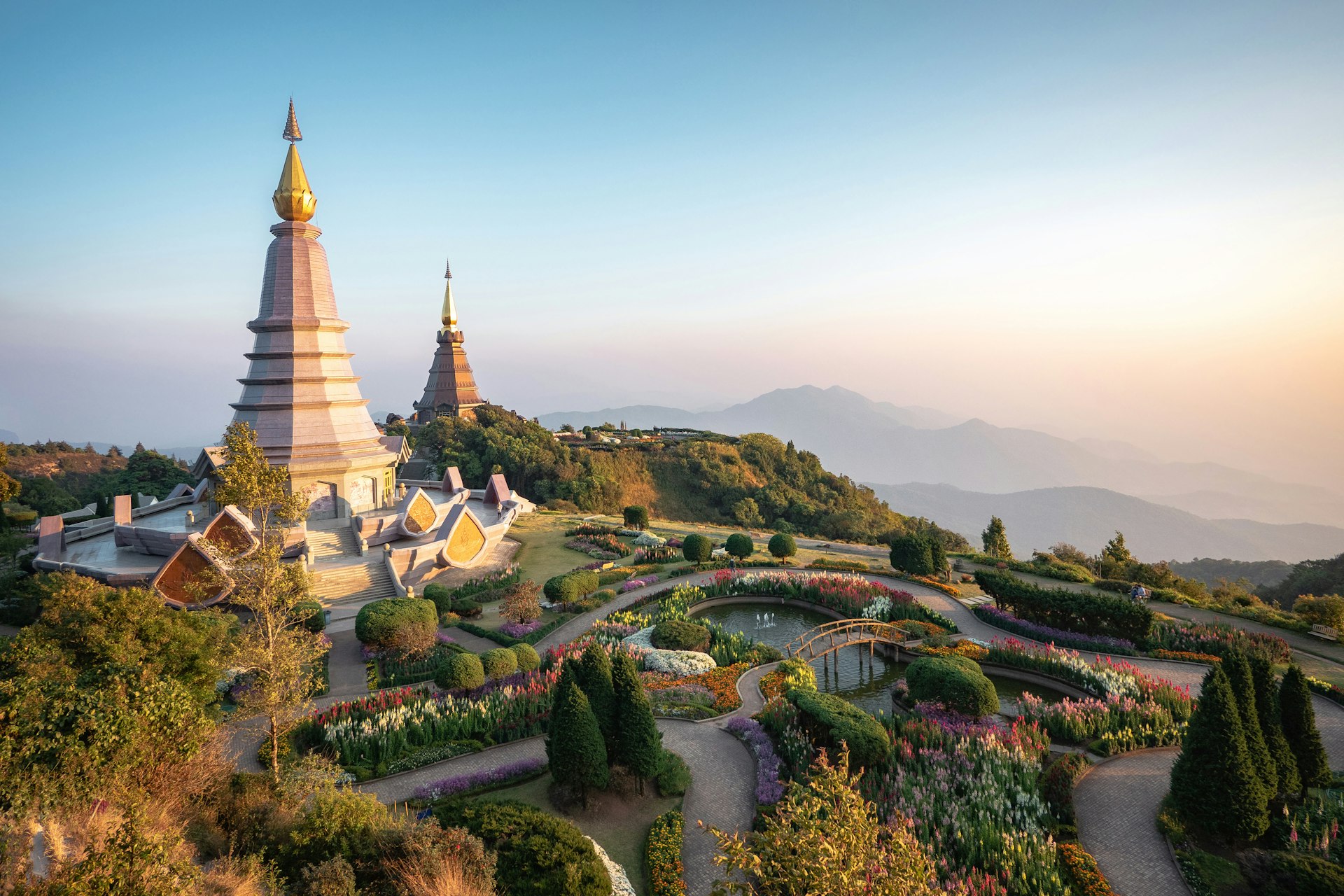 Doi Inthanon Twin Pagodas at Inthanon Mountain Near Chiang Mai, Thailand
