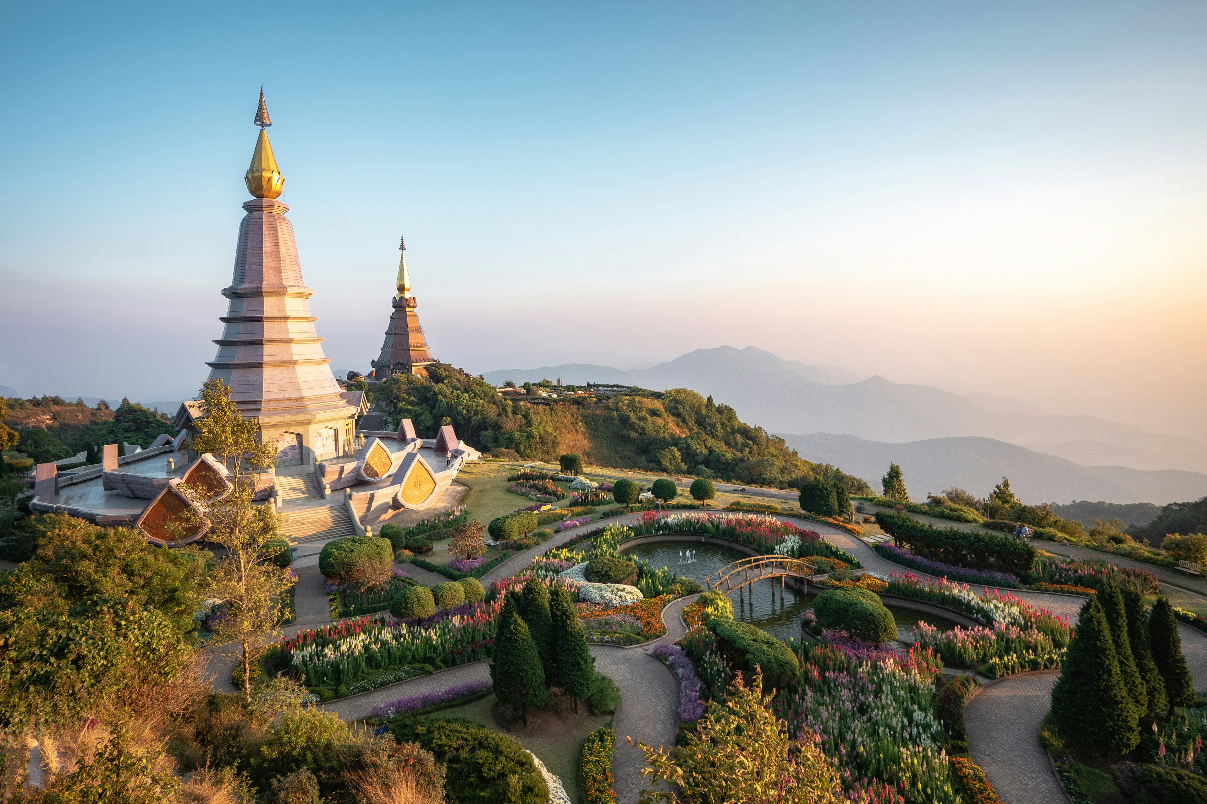 Doi Inthanon Twin Pagodas at Inthanon Mountain Near Chiang Mai, Thailand