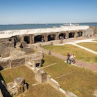 Charleston SC - March 29, 2019: View of Fort Sumter full of tourist, National Monument in Charleston SC. USA