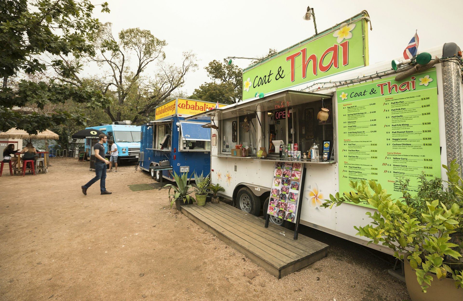 Food truck restaurants lined up in Austin Texas
