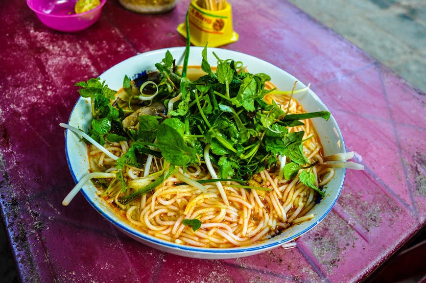 A Bowl of Vietnamese noodles in Hoi An, Vietnam
