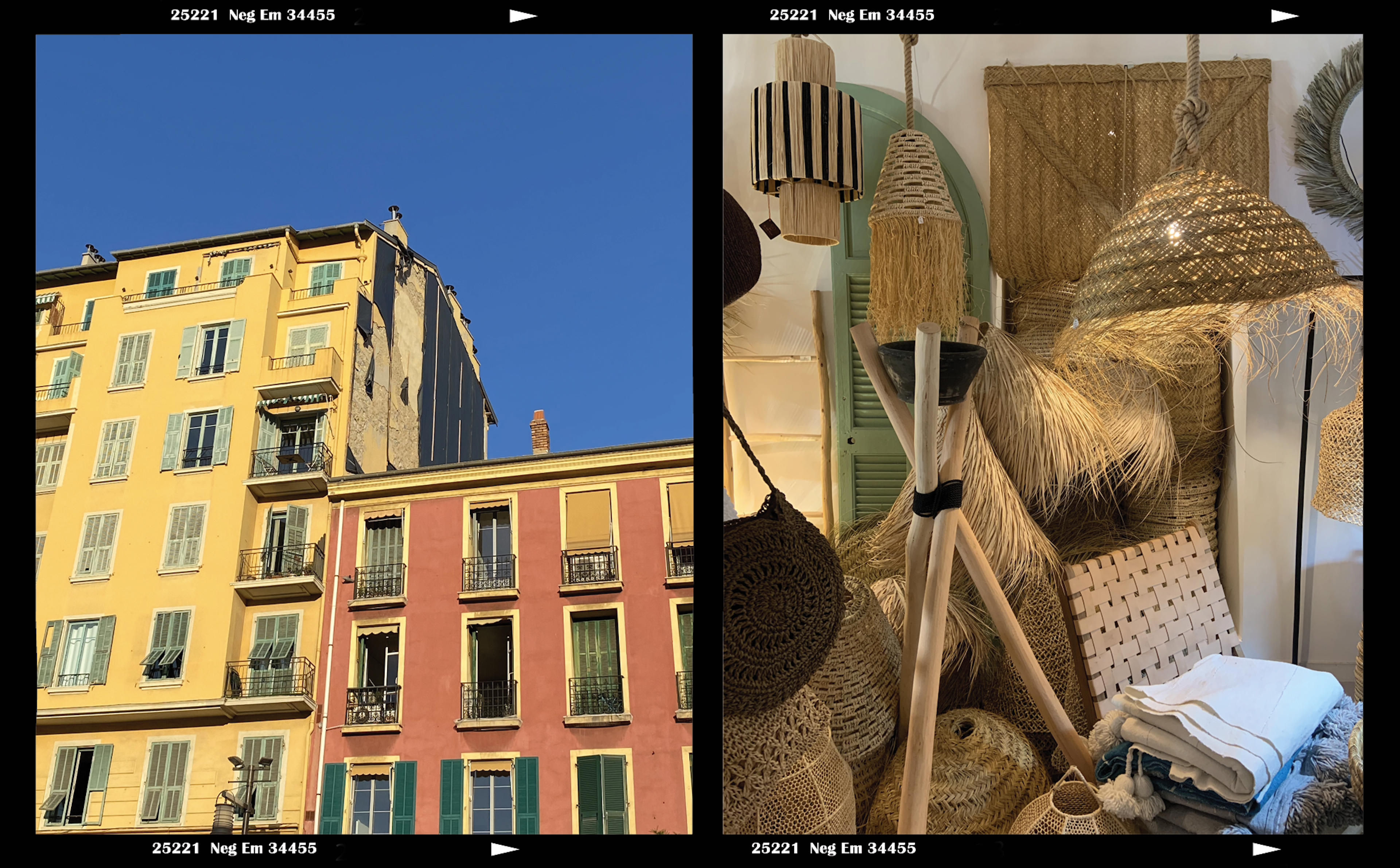 Nice buildings in sunlight, Straw basket shop