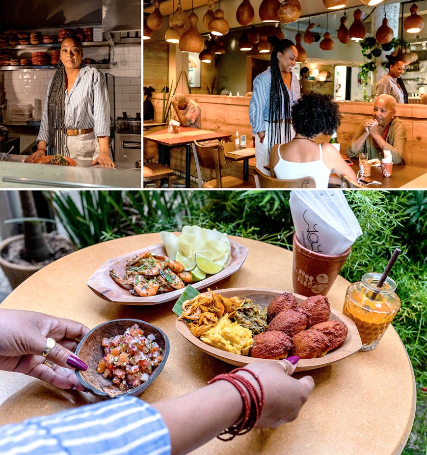 Yayá Comidaria, in Leme, central Rio, where founder and chef Andressa Cabral is known to talk passionately about cooking West African-influenced cuisine